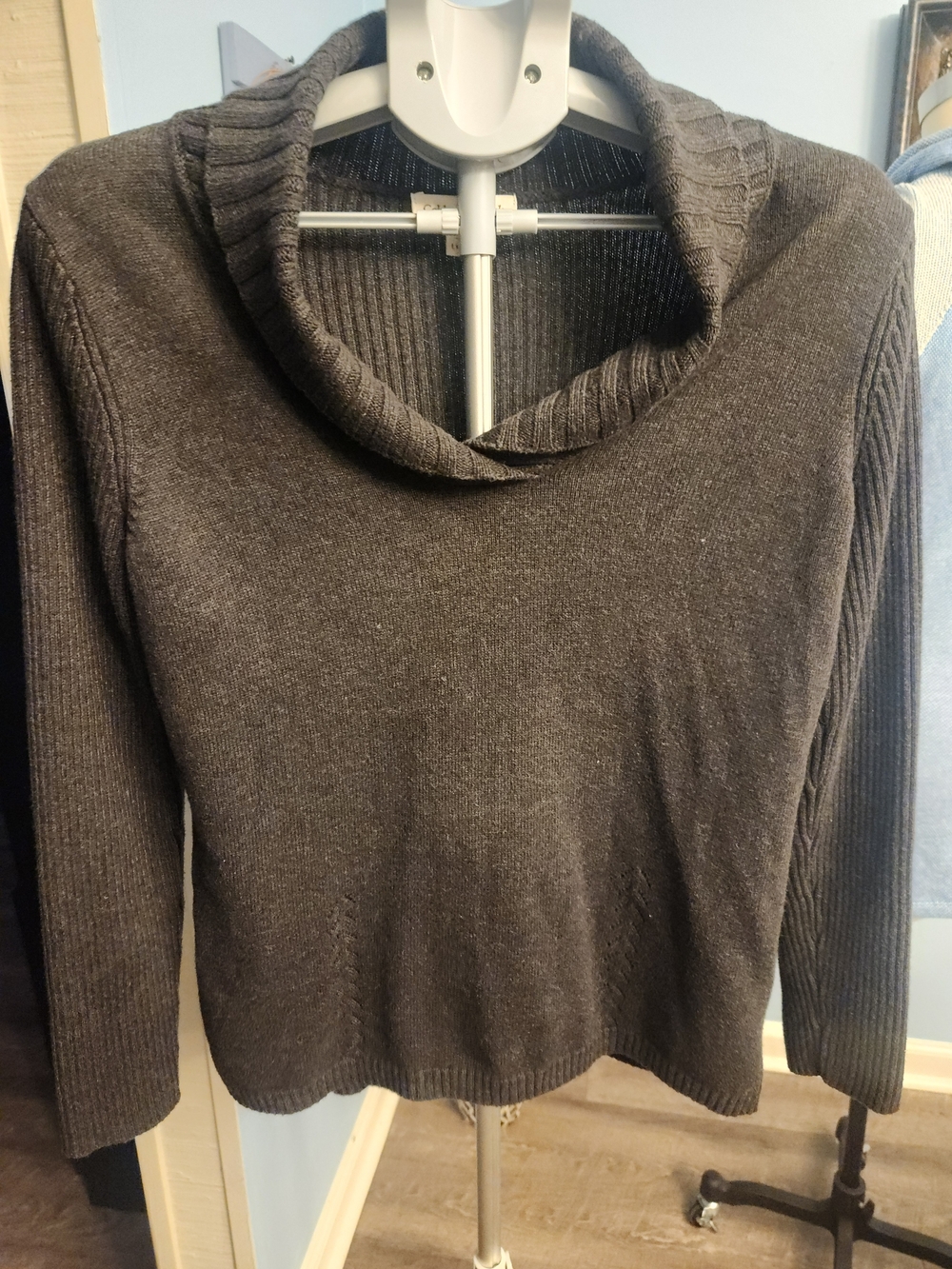 Coldwater Creek Women's Dark Charcoal Cowl Neck Sweater
